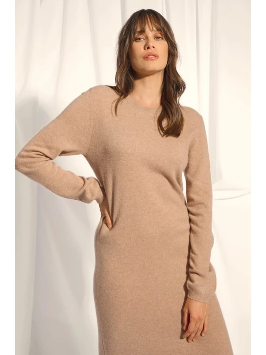 Zdjęcie produktu Just Cashmere Kaszmirowa sukienka "Lina" w kolorze beżowym rozmiar: S