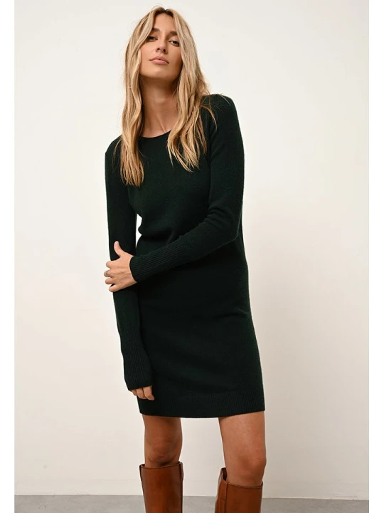 Zdjęcie produktu Just Cashmere Kaszmirowa sukienka "Susan" w kolorze ciemnozielonym rozmiar: L
