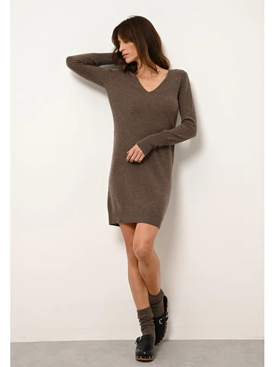 Zdjęcie produktu Just Cashmere Kaszmirowa sukienka "Tracy" w kolorze brązowym rozmiar: XXL