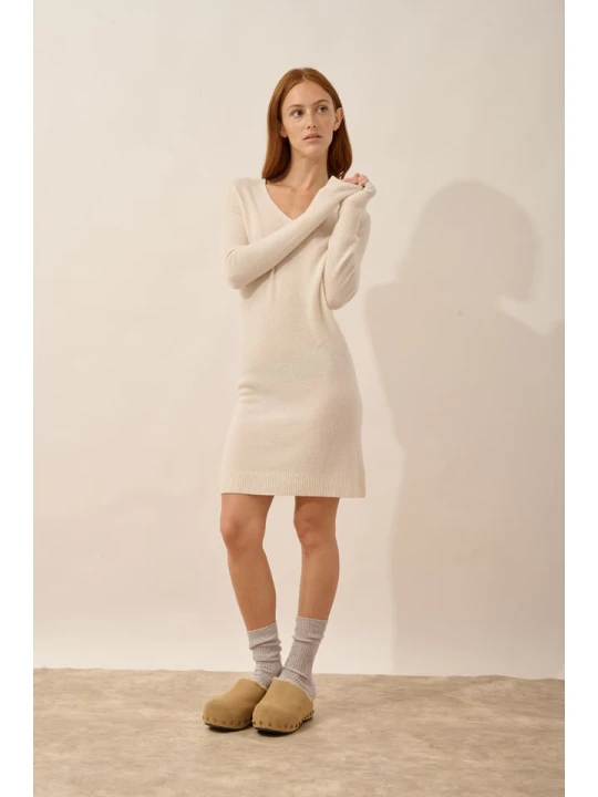 Zdjęcie produktu Just Cashmere Kaszmirowa sukienka "Tracy" w kolorze kremowym rozmiar: XL