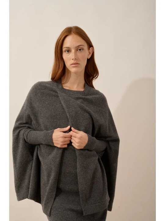 Zdjęcie produktu Just Cashmere Kaszmirowe ponczo "Alloa" w kolorze szarym rozmiar: L/XL
