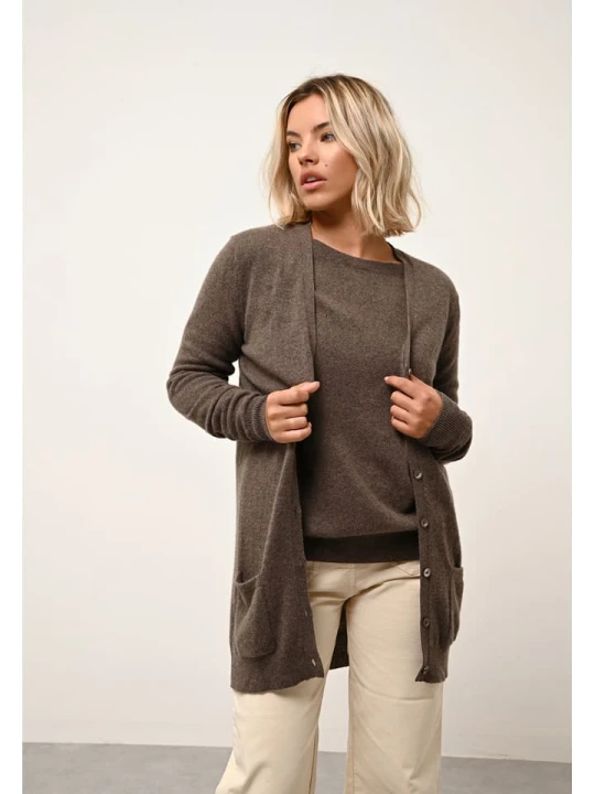 Zdjęcie produktu Just Cashmere Kaszmirowy kardigan "Chelsea" w kolorze brązowym rozmiar: XXL