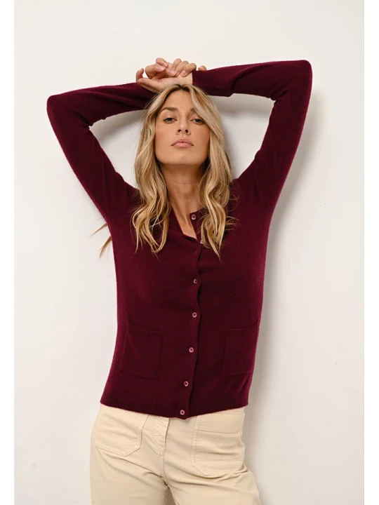 Zdjęcie produktu Just Cashmere Kaszmirowy kardigan "Katharine" w kolorze bordowym rozmiar: XL