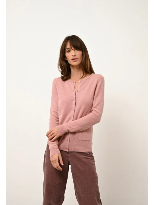 Zdjęcie produktu Just Cashmere Kaszmirowy kardigan "Katharine" w kolorze jasnoróżowym rozmiar: M