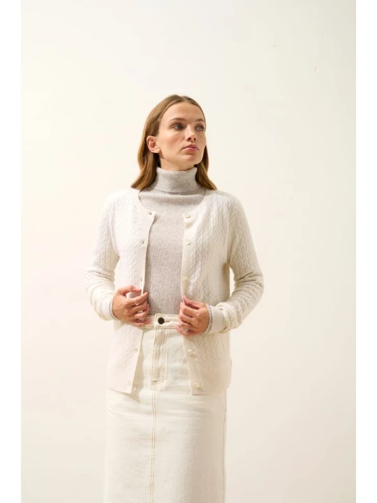 Zdjęcie produktu Just Cashmere Kaszmirowy kardigan "Laura" w kolorze białym rozmiar: S