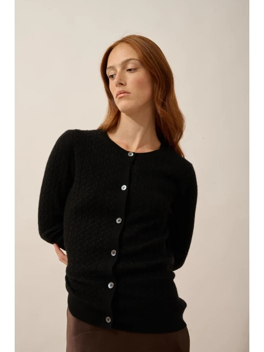 Zdjęcie produktu Just Cashmere Kaszmirowy kardigan "Laura" w kolorze czarnym rozmiar: L