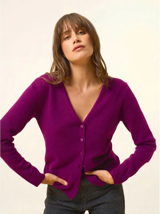 Zdjęcie produktu Just Cashmere Kaszmirowy kardigan "Norma" w kolorze fioletowym rozmiar: 2XL