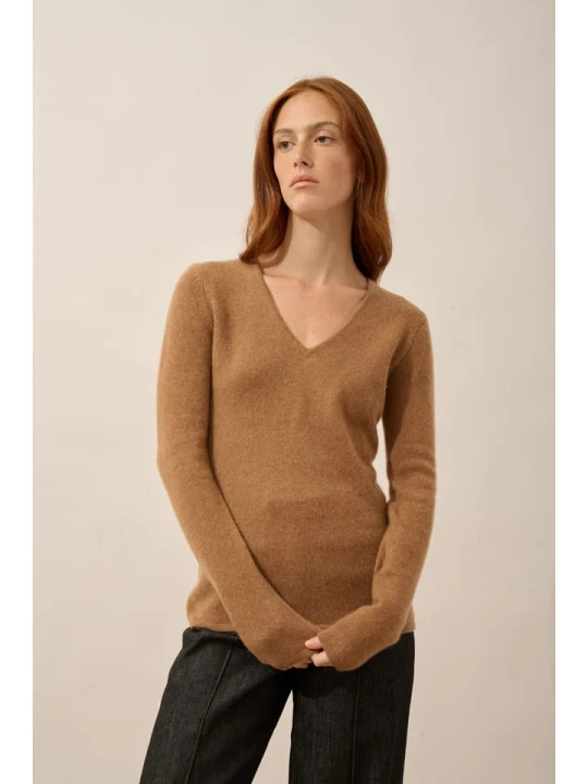 Zdjęcie produktu Just Cashmere Kaszmirowy sweter "Abby" w kolorze jasnobrązowym rozmiar: M