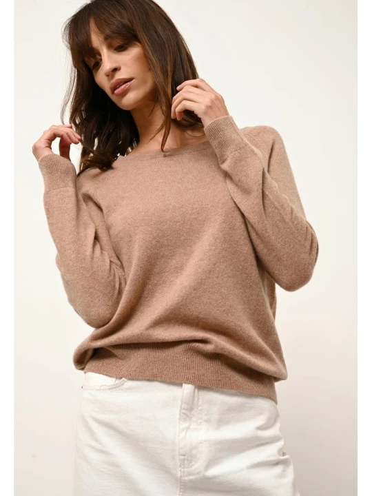 Zdjęcie produktu Just Cashmere Kaszmirowy sweter "Abigail" w kolorze beżowym rozmiar: L