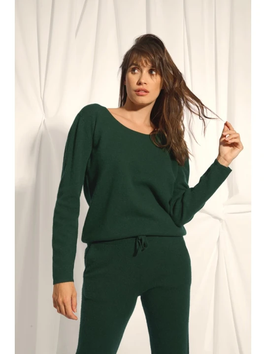 Zdjęcie produktu Just Cashmere Kaszmirowy sweter "Fiona" w kolorze ciemnozielonym rozmiar: M