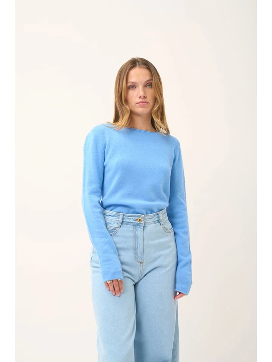 Zdjęcie produktu Just Cashmere Kaszmirowy sweter "Grace" w kolorze błękitnym rozmiar: L