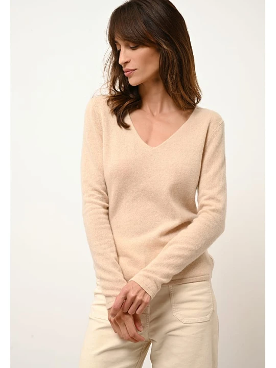 Zdjęcie produktu Just Cashmere Kaszmirowy sweter "Joan" w kolorze beżowym rozmiar: L