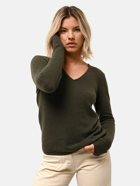 Zdjęcie produktu Just Cashmere Kaszmirowy sweter "Joan" w kolorze khaki rozmiar: S