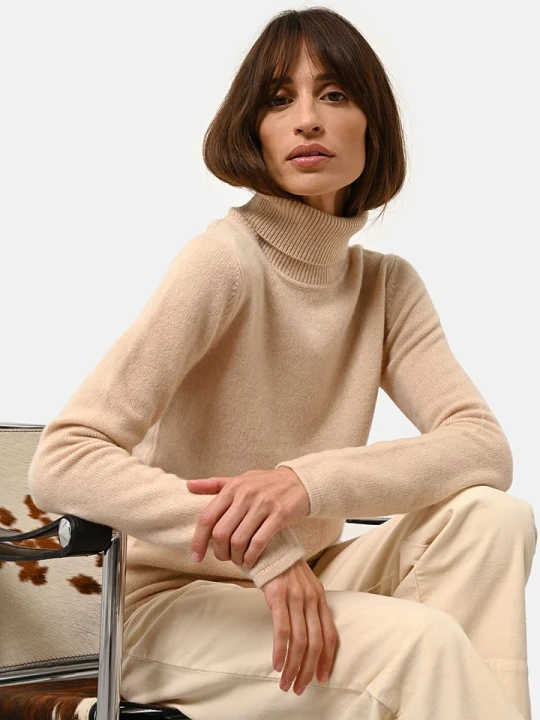 Zdjęcie produktu Just Cashmere Kaszmirowy sweter "June" w kolorze beżowym rozmiar: M