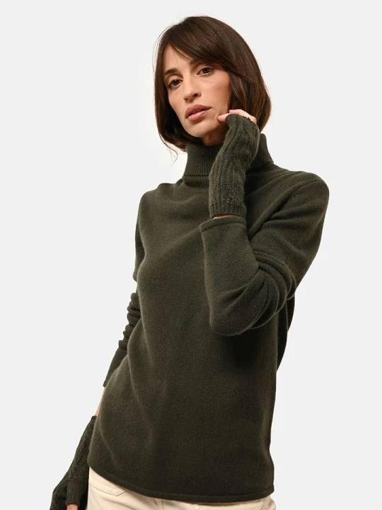 Zdjęcie produktu Just Cashmere Kaszmirowy sweter "June" w kolorze khaki rozmiar: XL