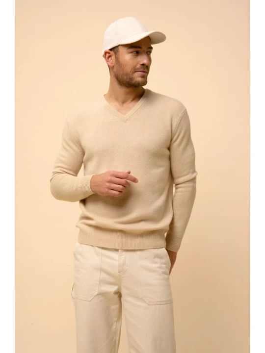 Zdjęcie produktu Just Cashmere Kaszmirowy sweter "Nathan" w kolorze beżowym rozmiar: L