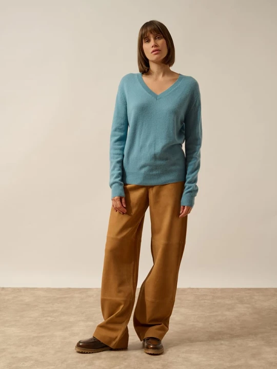 Zdjęcie produktu Just Cashmere Kaszmirowy sweter "Nora" w kolorze błękitnym rozmiar: M