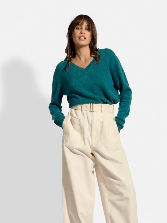Zdjęcie produktu Just Cashmere Kaszmirowy sweter "Nora" w kolorze morskim rozmiar: XL