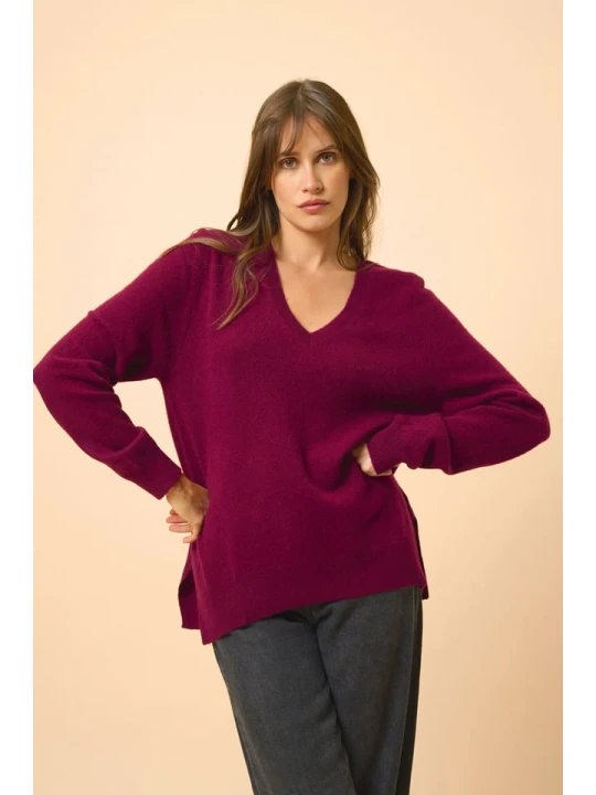 Zdjęcie produktu Just Cashmere Kaszmirowy sweter "Opal" w kolorze bordowym rozmiar: M