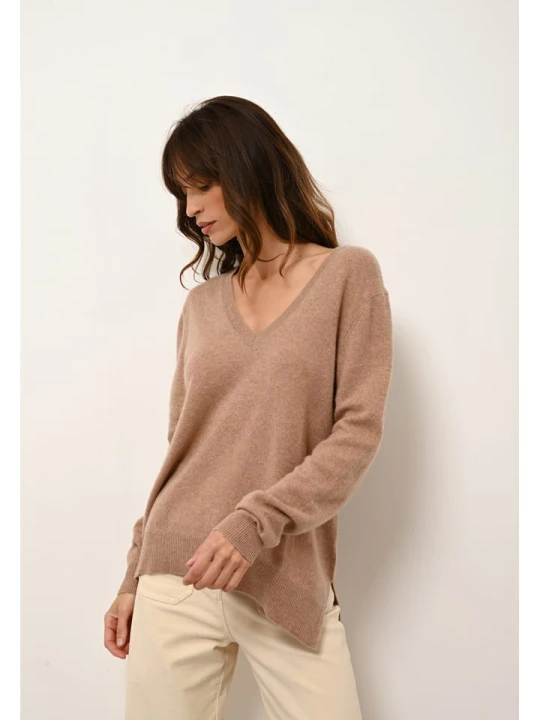 Zdjęcie produktu Just Cashmere Kaszmirowy sweter "Opal" w kolorze jasnobrązowym rozmiar: S