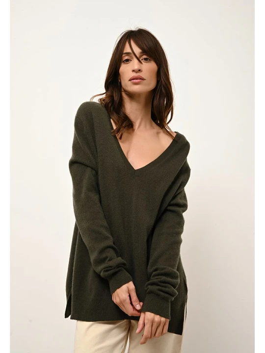 Zdjęcie produktu Just Cashmere Kaszmirowy sweter "Opal" w kolorze khaki rozmiar: L