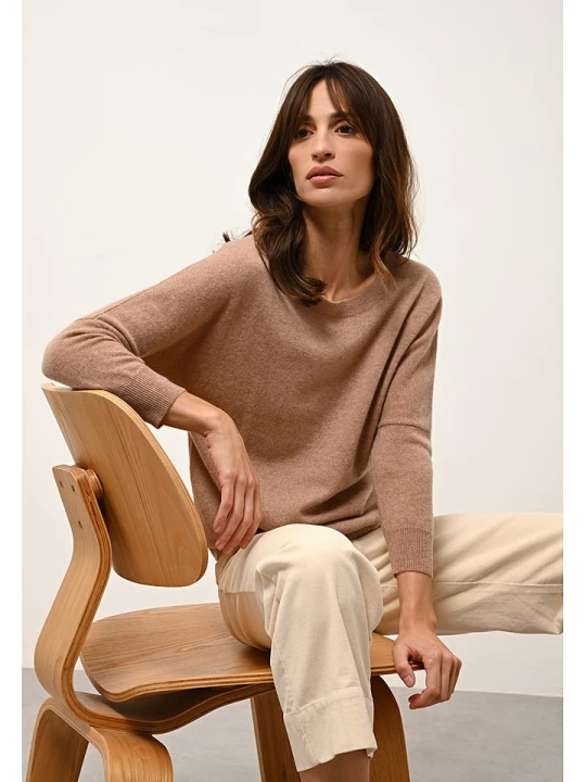 Zdjęcie produktu Just Cashmere Kaszmirowy sweter "Rebecca" w kolorze karmelowym rozmiar: XXL