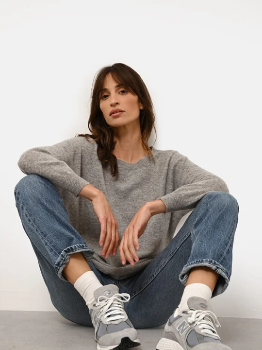 Zdjęcie produktu Just Cashmere Kaszmirowy sweter "Rebecca" w kolorze szarym rozmiar: M