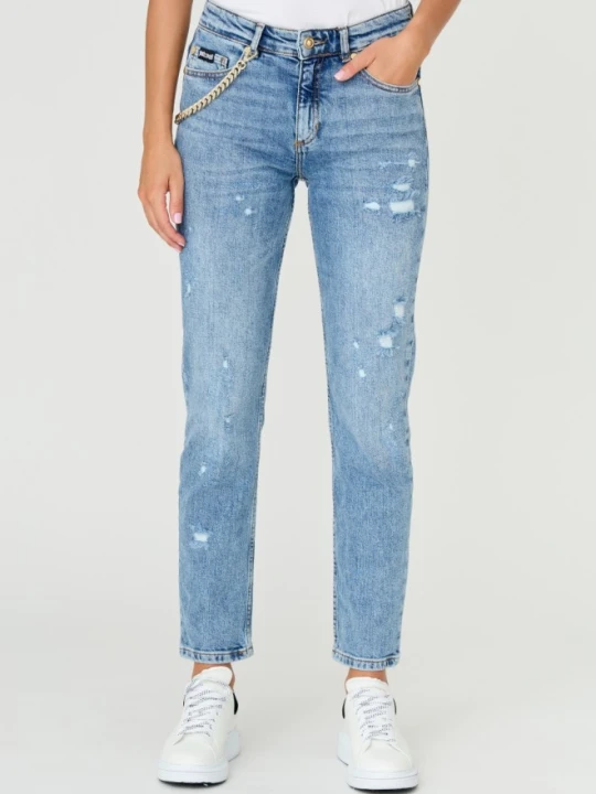 Zdjęcie produktu JUST CAVALLI Błękitne damskie jeansy Super Slim Chain, Rozmiar 26 Niebieski