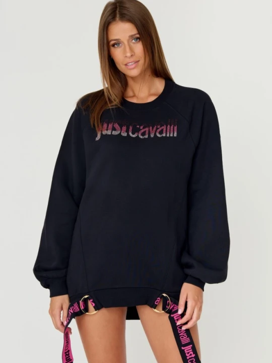 Zdjęcie produktu JUST CAVALLI Czarna damska bluza R LOGO CRYSTAL, Rozmiar XS