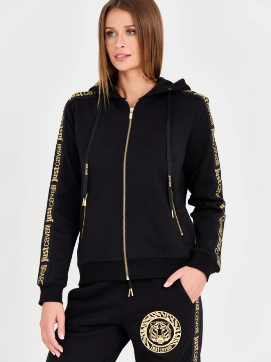 Zdjęcie produktu JUST CAVALLI Czarna damska bluza T-round Gold, Rozmiar S