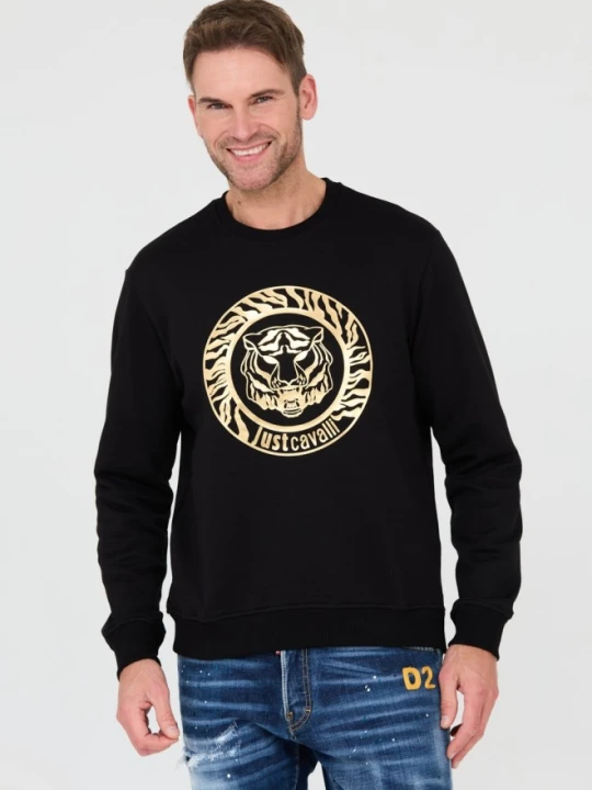 Zdjęcie produktu JUST CAVALLI Czarna męska bluza T-round Gold, Rozmiar S