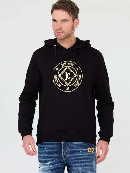 Zdjęcie produktu JUST CAVALLI Czarna męska bluza z kapturem Fiche Gold, Rozmiar M