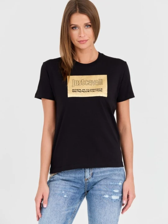 Zdjęcie produktu JUST CAVALLI Czarny damski t-shirt R Gold Tiger Label, Rozmiar M