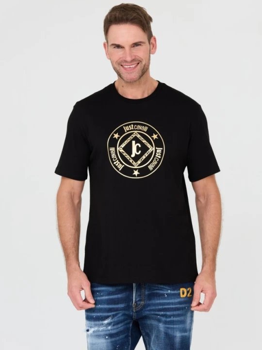 Zdjęcie produktu JUST CAVALLI Czarny męski t-shirt Fiche Gold, Rozmiar XL
