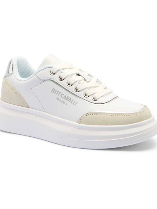 Zdjęcie produktu Just Cavalli Skórzane sneakersy | zamsz biały