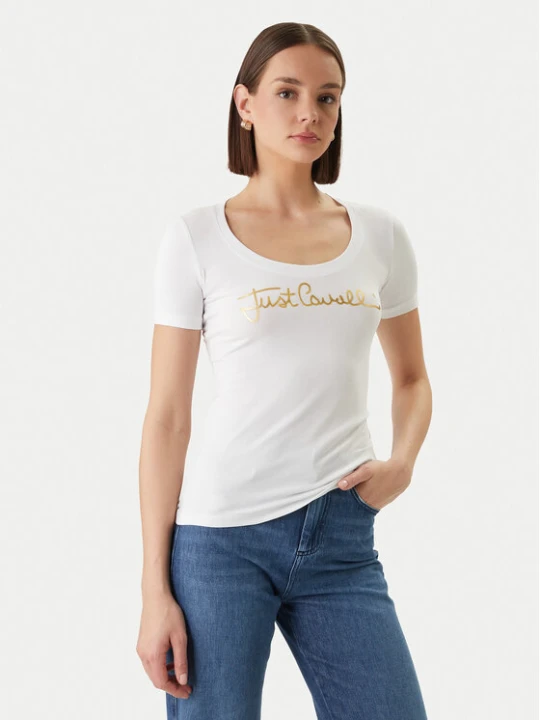 Zdjęcie produktu Just Cavalli T-Shirt 80PAHT02 CJ502 Biały Slim Fit
