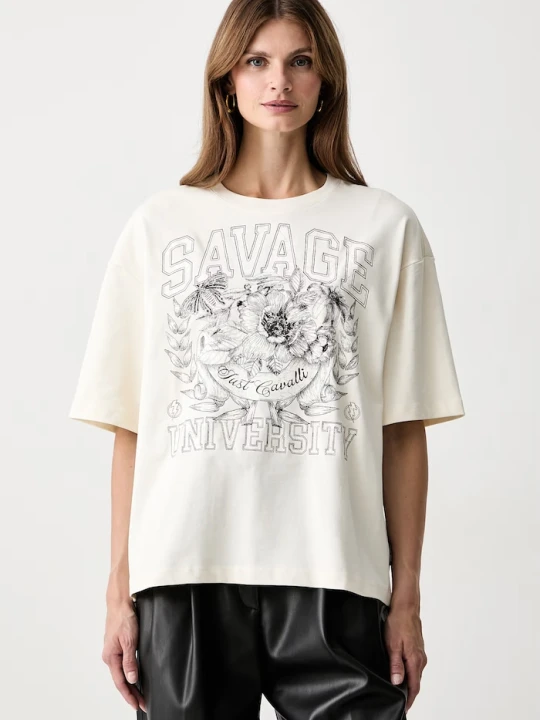 Zdjęcie produktu Just Cavalli T-shirt damski bawełniany beżowy