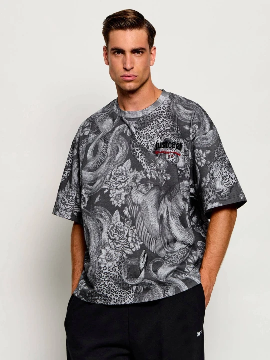 Zdjęcie produktu Just Cavalli T-shirt Heron | Oversize fit grafitowy