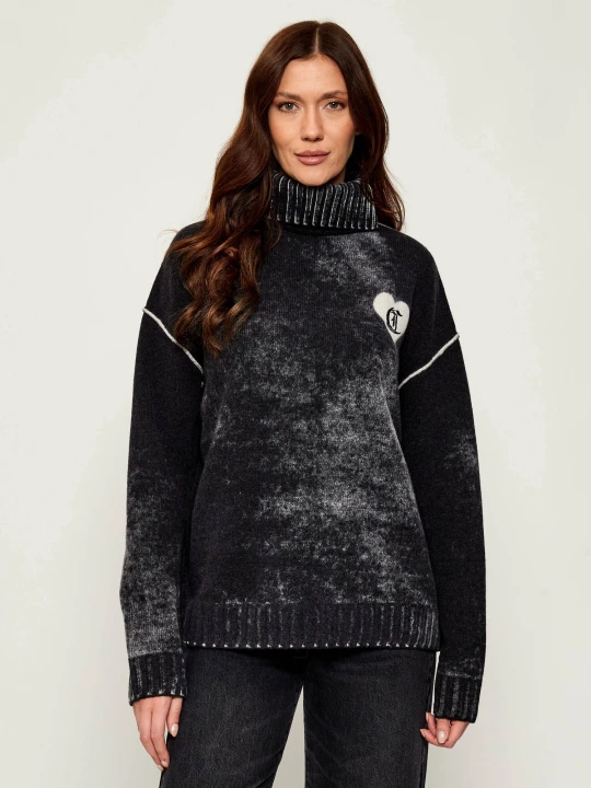 Zdjęcie produktu Just Cavalli Wełniany golf Reserve print | Oversize fit czarny