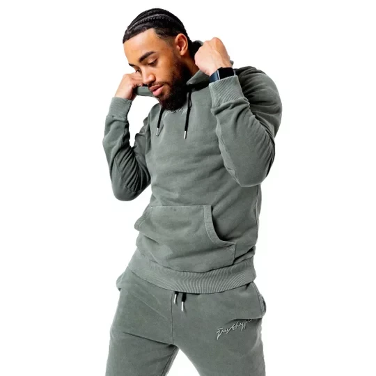 Zdjęcie produktu Justhype Acid Wash Hoody TWLR-135, Męskie, Zielone, bluzy, bawełna, rozmiar: M