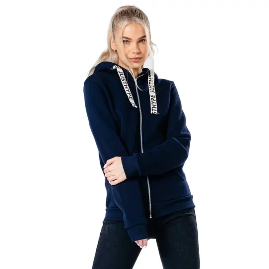 Zdjęcie produktu Justhype Drawstring Zip Hoodie HYPWOMHOOD003, Damskie, Granatowe, bluzy, bawełna, rozmiar: 38