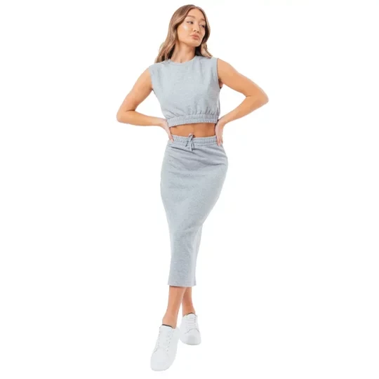 Zdjęcie produktu Justhype Sweat Midi Skirt Loungewear Set LABON007, Damskie, Szare, spódnice, bawełna, rozmiar: 36