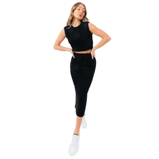 Zdjęcie produktu Justhype Sweat Midi Skirt Loungewear Set LABON008, Damskie, Czarne, spódnice, bawełna, rozmiar: 36