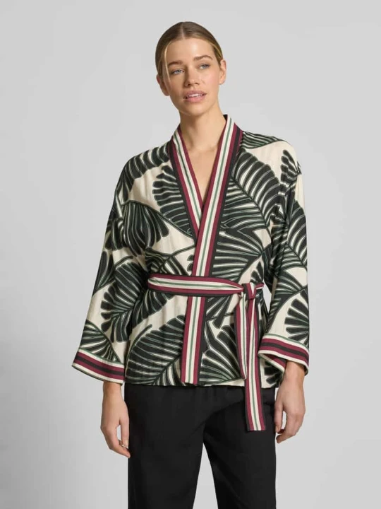 Zdjęcie produktu Kaftan z mieszanka wiskozy z kwiatowym nadrukiem na całej powierzchni Christian Berg Piaskowy