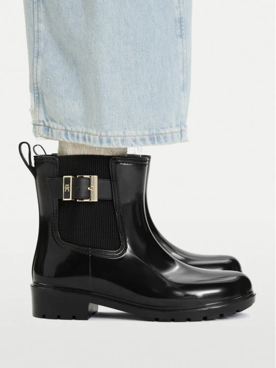 Zdjęcie produktu Kalosze Tommy Hilfiger Th Buckle Glossy Ankle Rain Boot FW0FW09543 Czarny