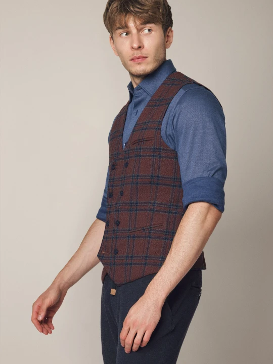 Zdjęcie produktu Kamizelka Bordowa w Kratę Tartan Silsden Lancerto