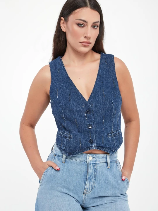 Zdjęcie produktu Kamizelka damska jeansowa z cyrkoniami LIU JO