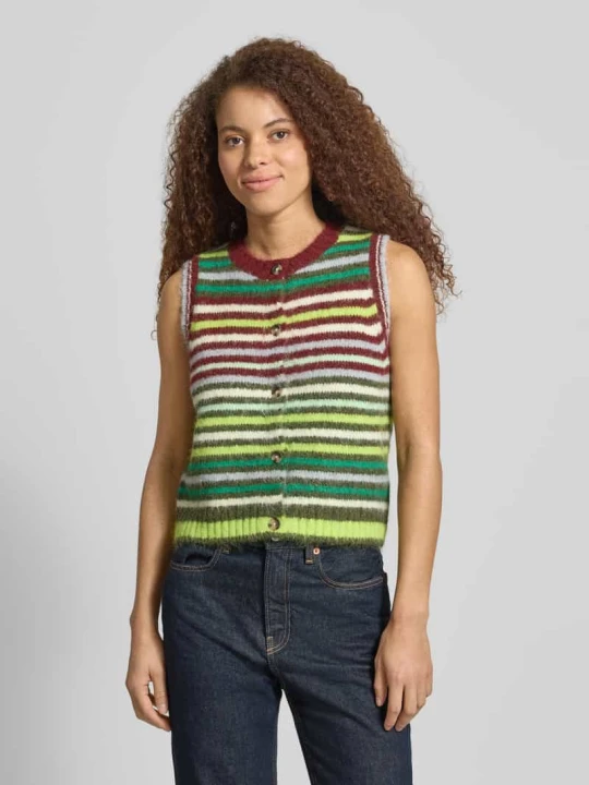 Zdjęcie produktu Kamizelka dzianinowa z wzór w paski model 'CARO' Topshop Średniobrązowy melanż
