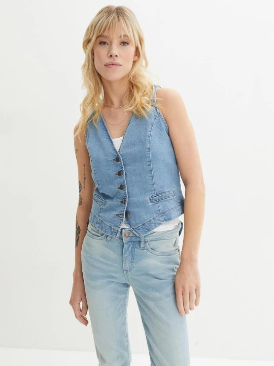 Zdjęcie produktu Kamizelka jeansowa ze stretchem BonPrix niebieski
