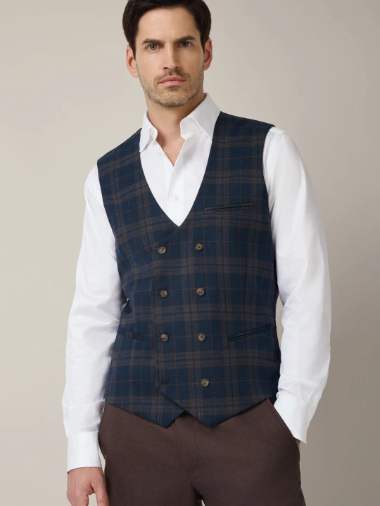Zdjęcie produktu Kamizelka Granatowa w Kratę Tartan Bolcena Lancerto